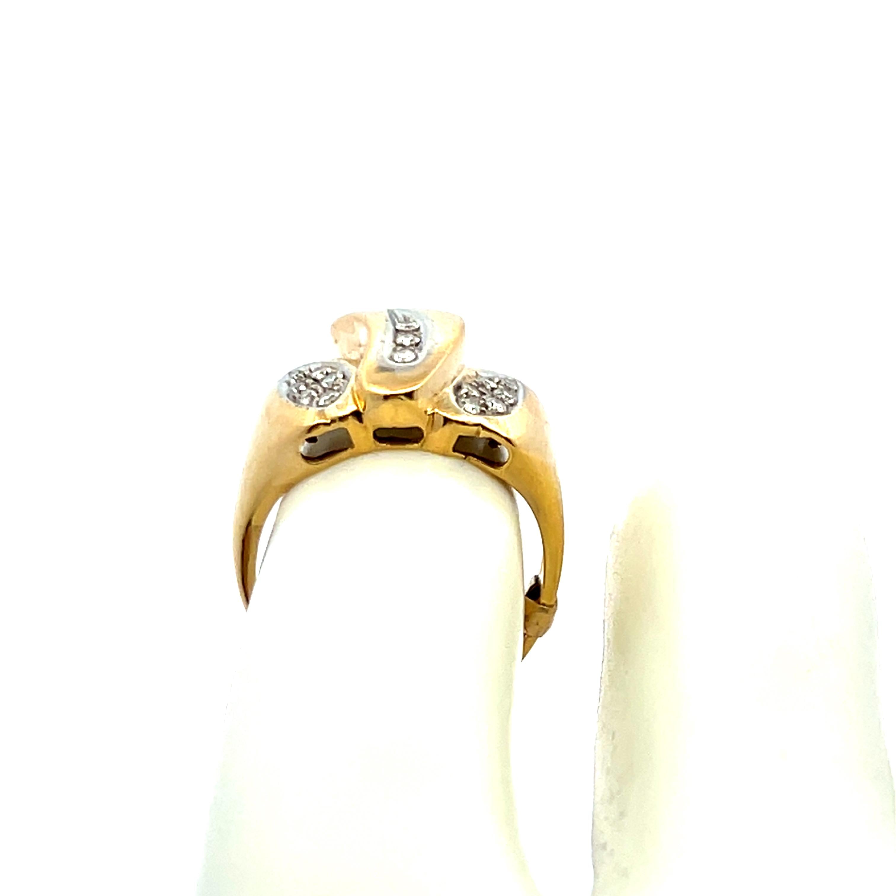 Estate 18K Yellow Gold Cocktail Ring with 0.15 Carat Round I SI1 Diamonds