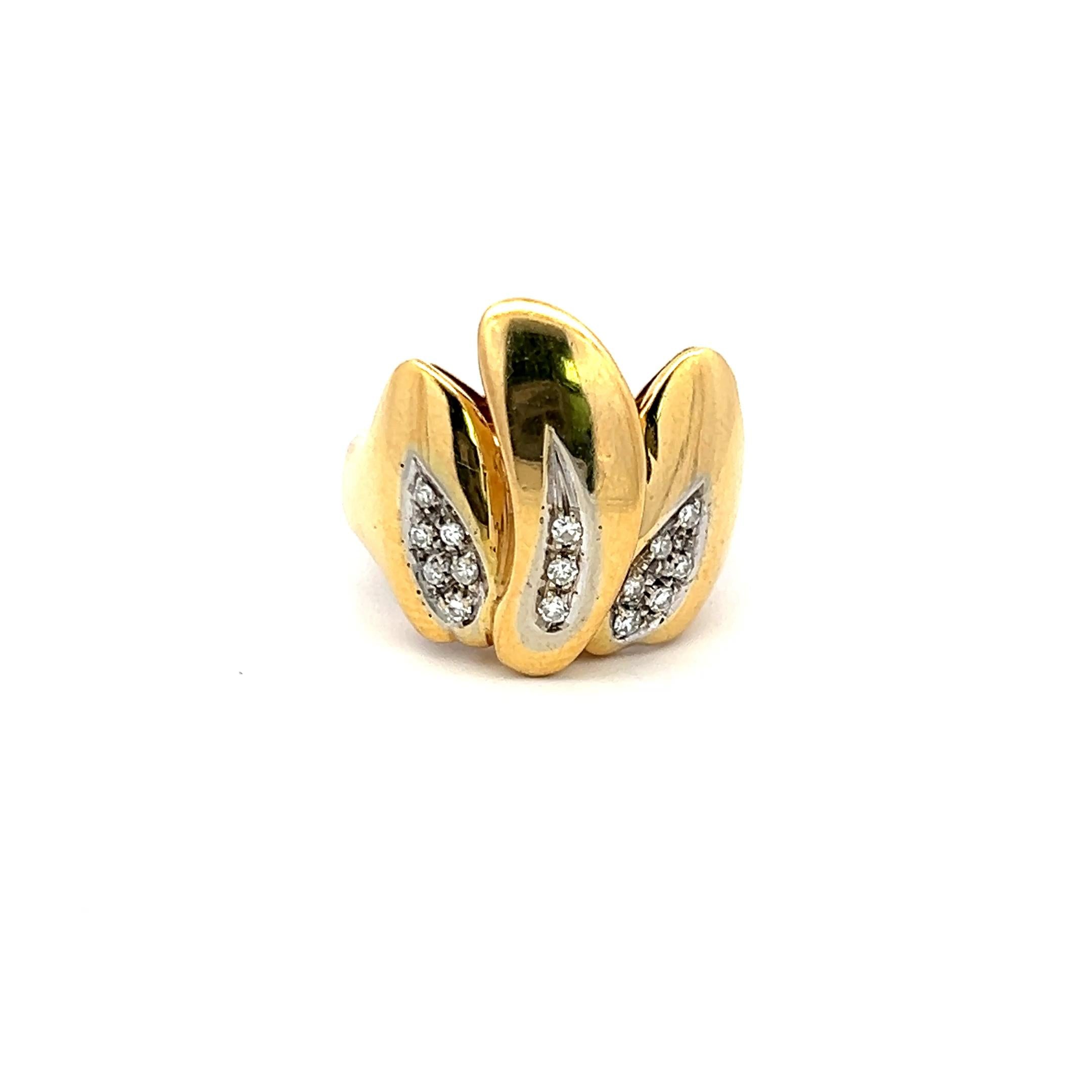 Estate 18K Yellow Gold Cocktail Ring with 0.15 Carat Round I SI1 Diamonds