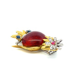 0.40 Carat Sapphire and Ruby 0.25 Carat Diamond 18K Yellow Gold Pin Brooch