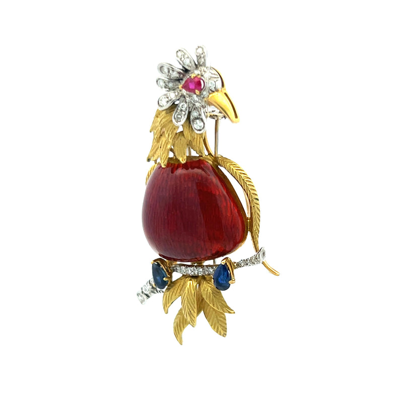 0.40 Carat Sapphire and Ruby 0.25 Carat Diamond 18K Yellow Gold Pin Brooch