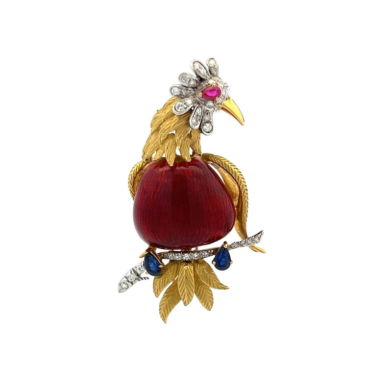 0.40 Carat Sapphire and Ruby 0.25 Carat Diamond 18K Yellow Gold Pin Brooch