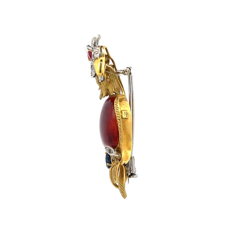 0.40 Carat Sapphire and Ruby 0.25 Carat Diamond 18K Yellow Gold Pin Brooch