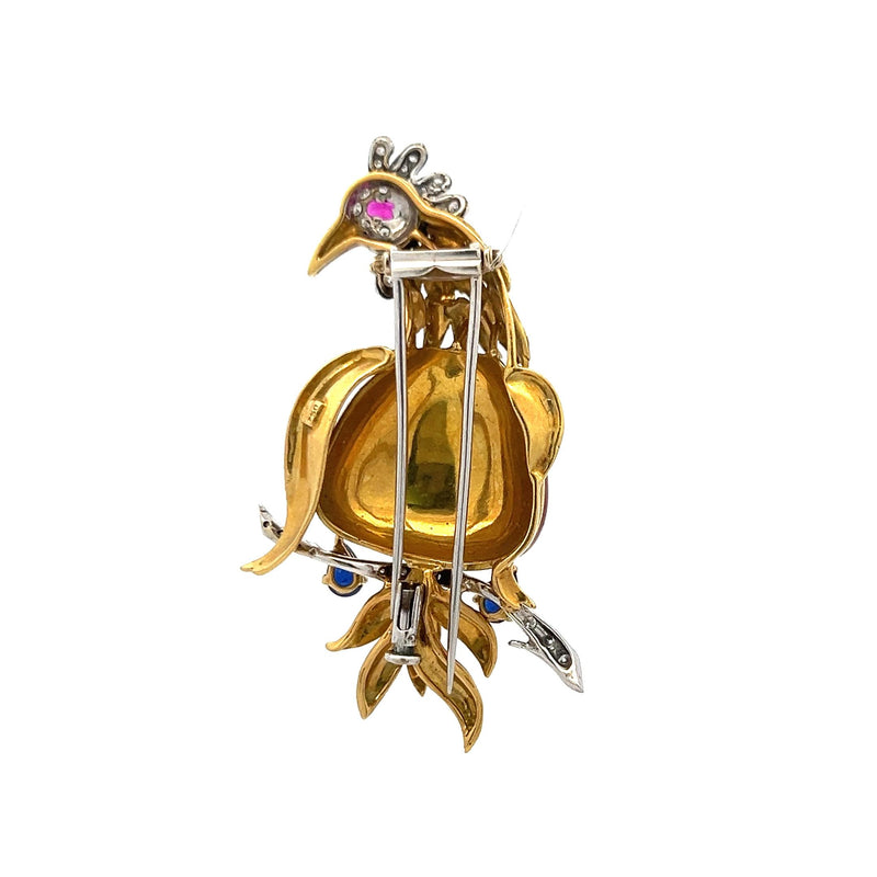 0.40 Carat Sapphire and Ruby 0.25 Carat Diamond 18K Yellow Gold Pin Brooch