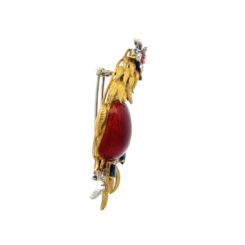 0.40 Carat Sapphire and Ruby 0.25 Carat Diamond 18K Yellow Gold Pin Brooch