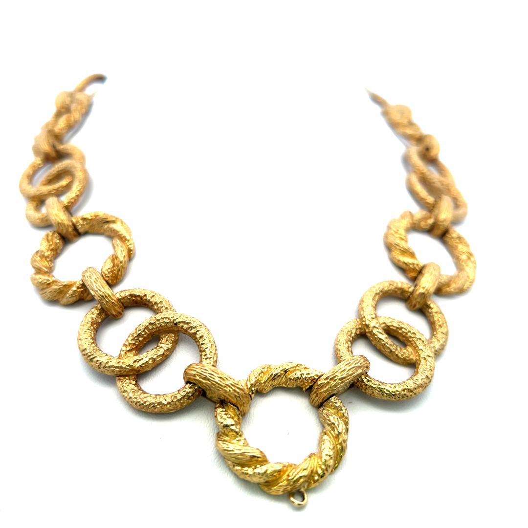 Vintage 18 Karat Yellow Gold Bold Textured Link Necklace 171.3 Grams