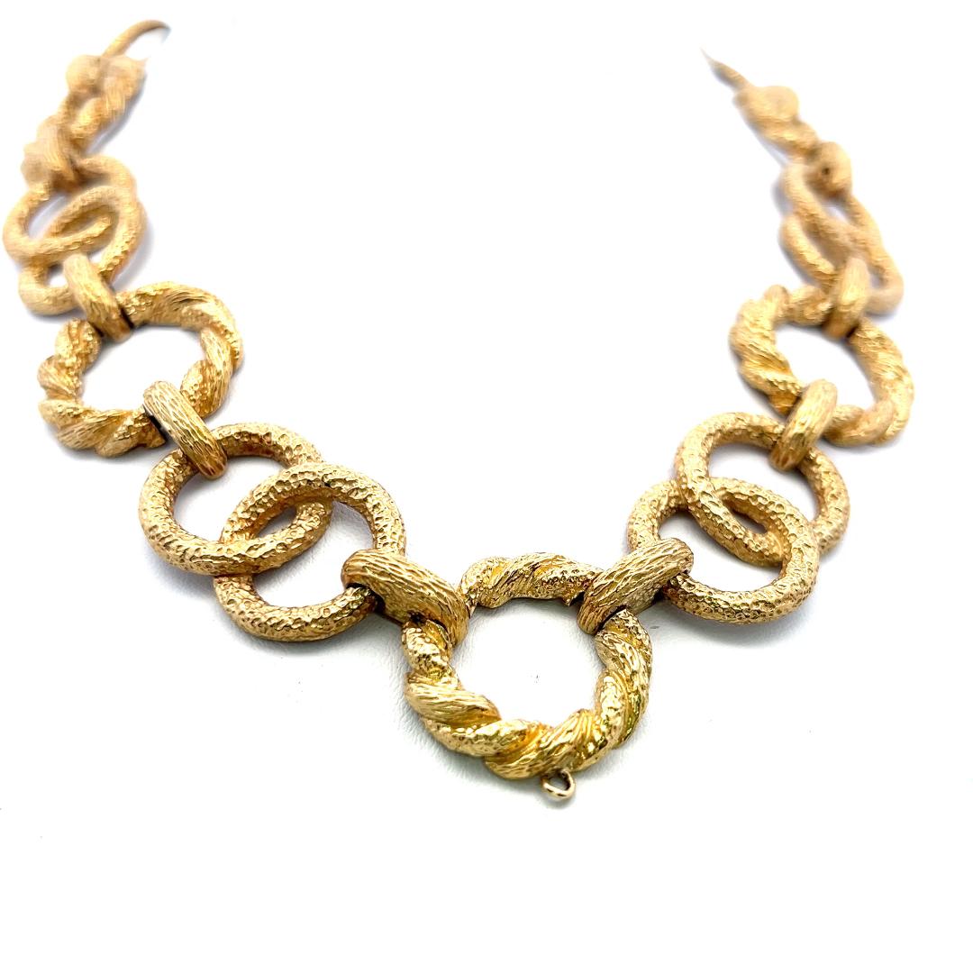Vintage 18 Karat Yellow Gold Bold Textured Link Necklace 171.3 Grams