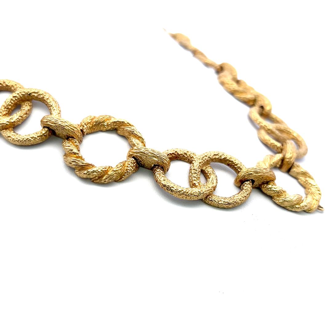 Vintage 18 Karat Yellow Gold Bold Textured Link Necklace 171.3 Grams
