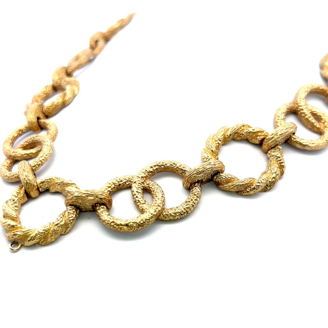 Vintage 18 Karat Yellow Gold Bold Textured Link Necklace 171.3 Grams