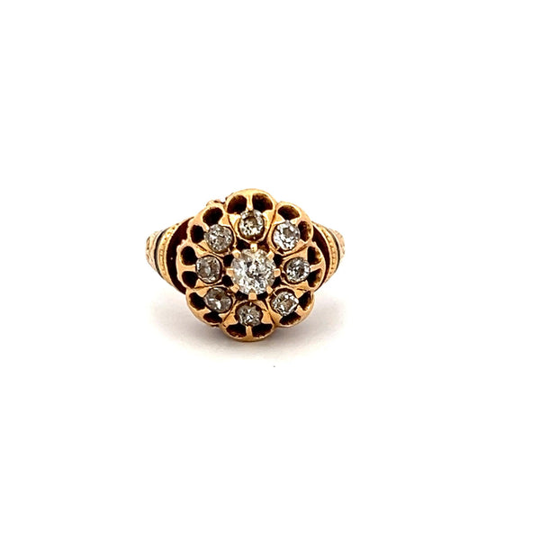 0.60 Carat Old European Cut L I1-SI2 Diamond 18 Karat Yellow Gold Edwardian Ring