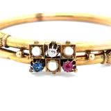 0.20 Diamond 0.40 Carat Sapphire and Ruby 3.2-3.4MM Pearl 18K YG Bangle Bracelet