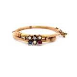 0.20 Diamond 0.40 Carat Sapphire and Ruby 3.2-3.4MM Pearl 18K YG Bangle Bracelet