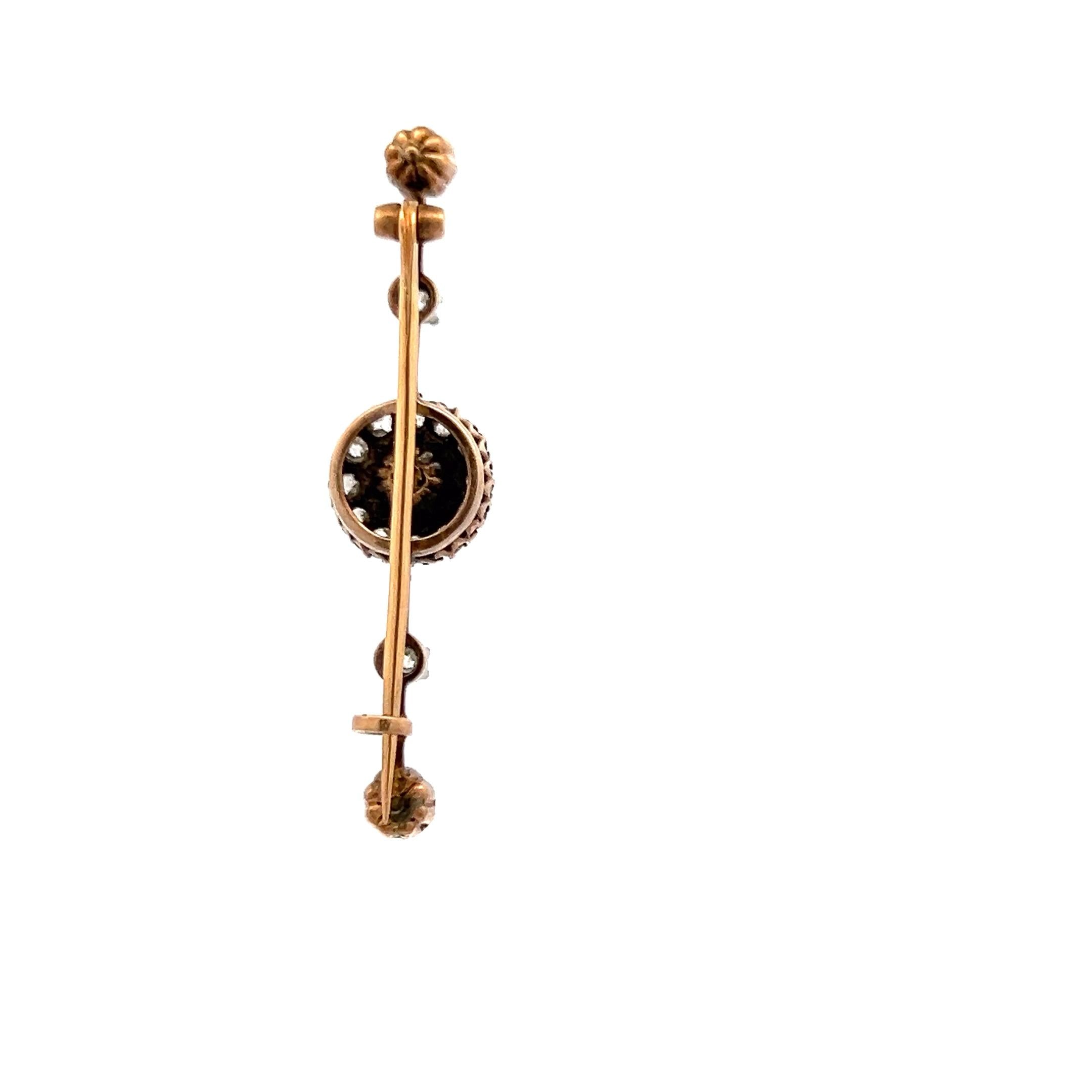 3.6-5.4MM Pearl 0.28 Carat Old European Diamond 18K Yellow Gold Pin Brooch
