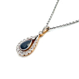 1.00 Carat Sapphire 0.13 Carat Old European Diamond 14K Gold Pendant Necklace