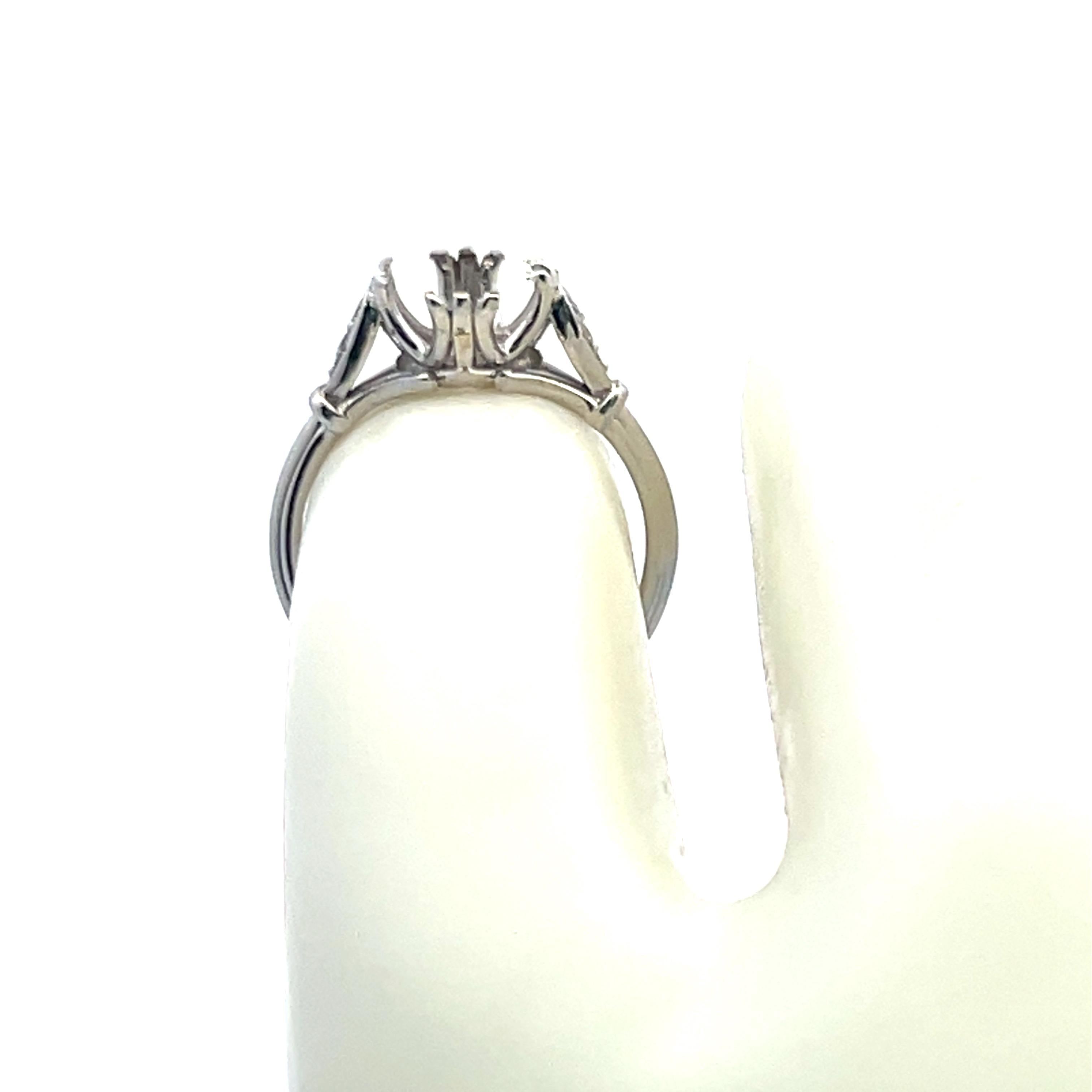 Platinum Semi Mount Ring with 0.03ct Old European Cut Diamonds Fits 6.54x6.65mm