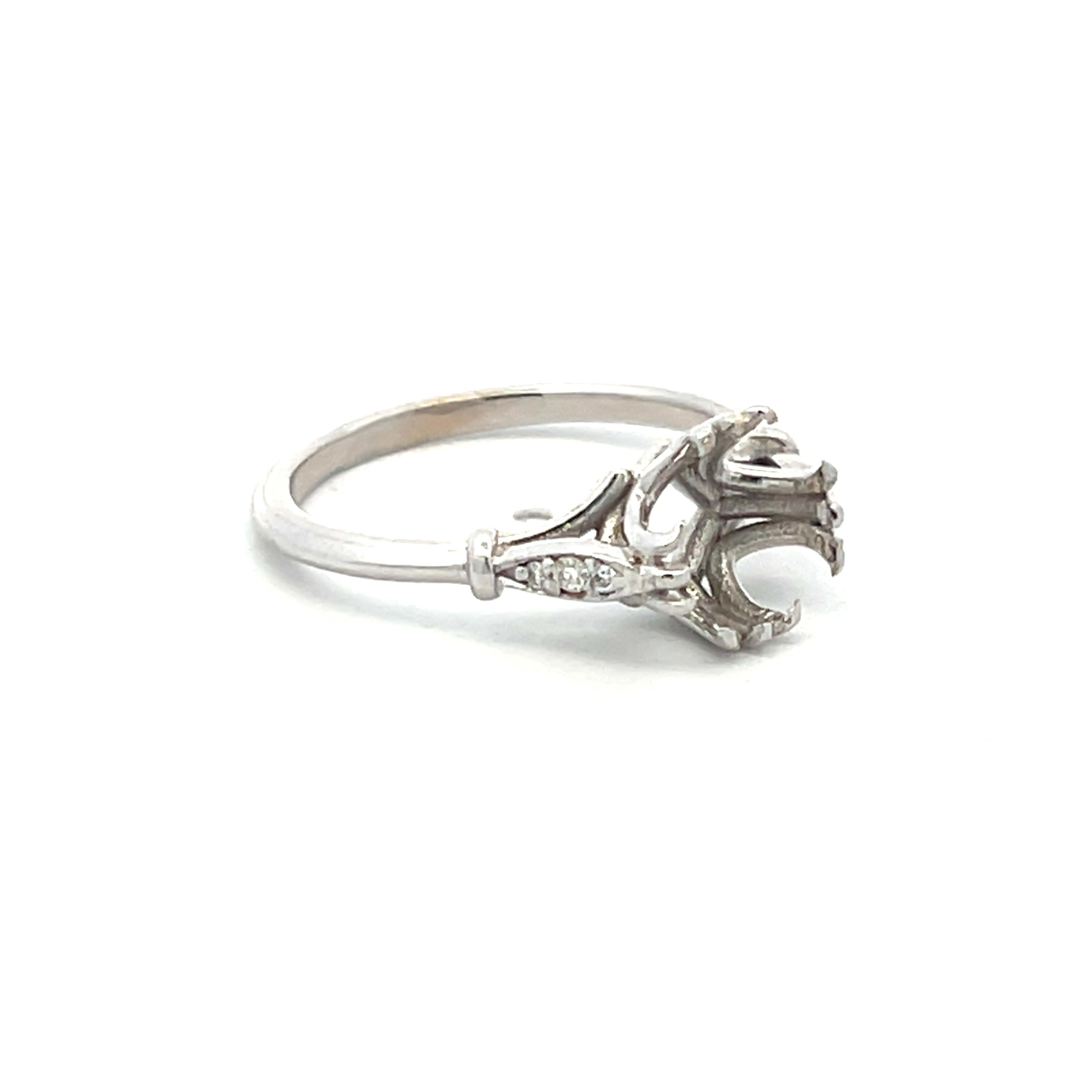 Platinum Semi Mount Ring with 0.03ct Old European Cut Diamonds Fits 6.54x6.65mm