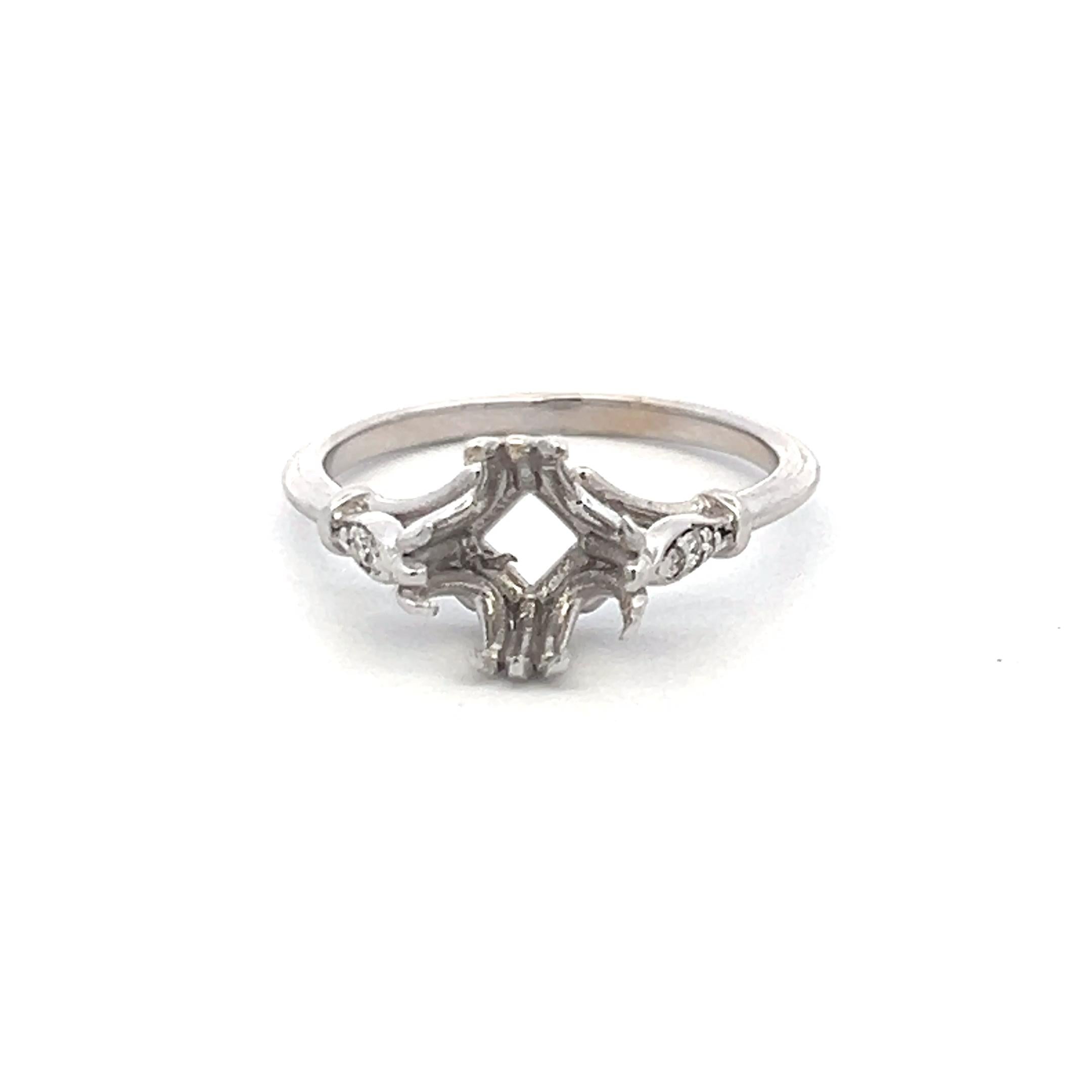 Platinum Semi Mount Ring with 0.03ct Old European Cut Diamonds Fits 6.54x6.65mm