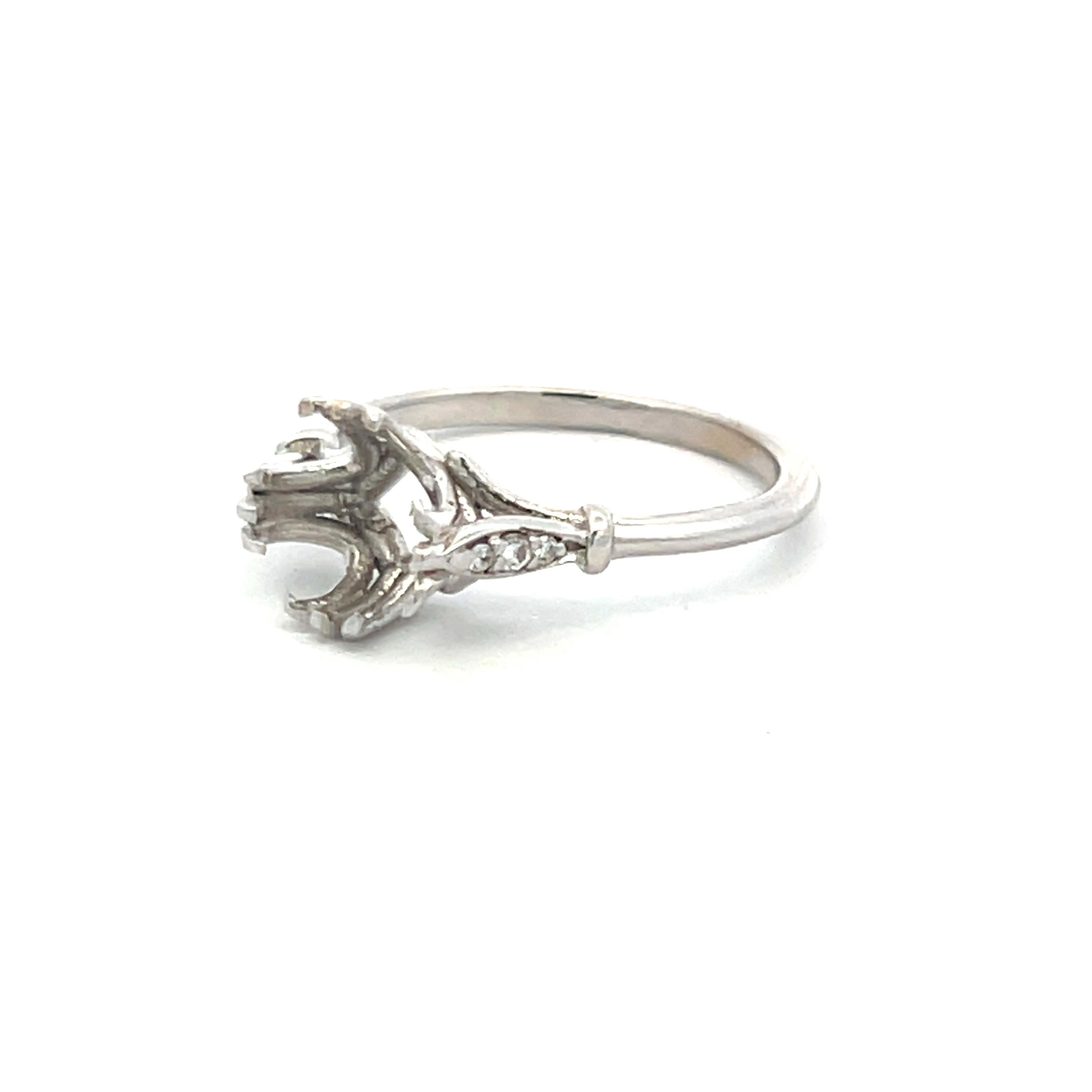 Platinum Semi Mount Ring with 0.03ct Old European Cut Diamonds Fits 6.54x6.65mm
