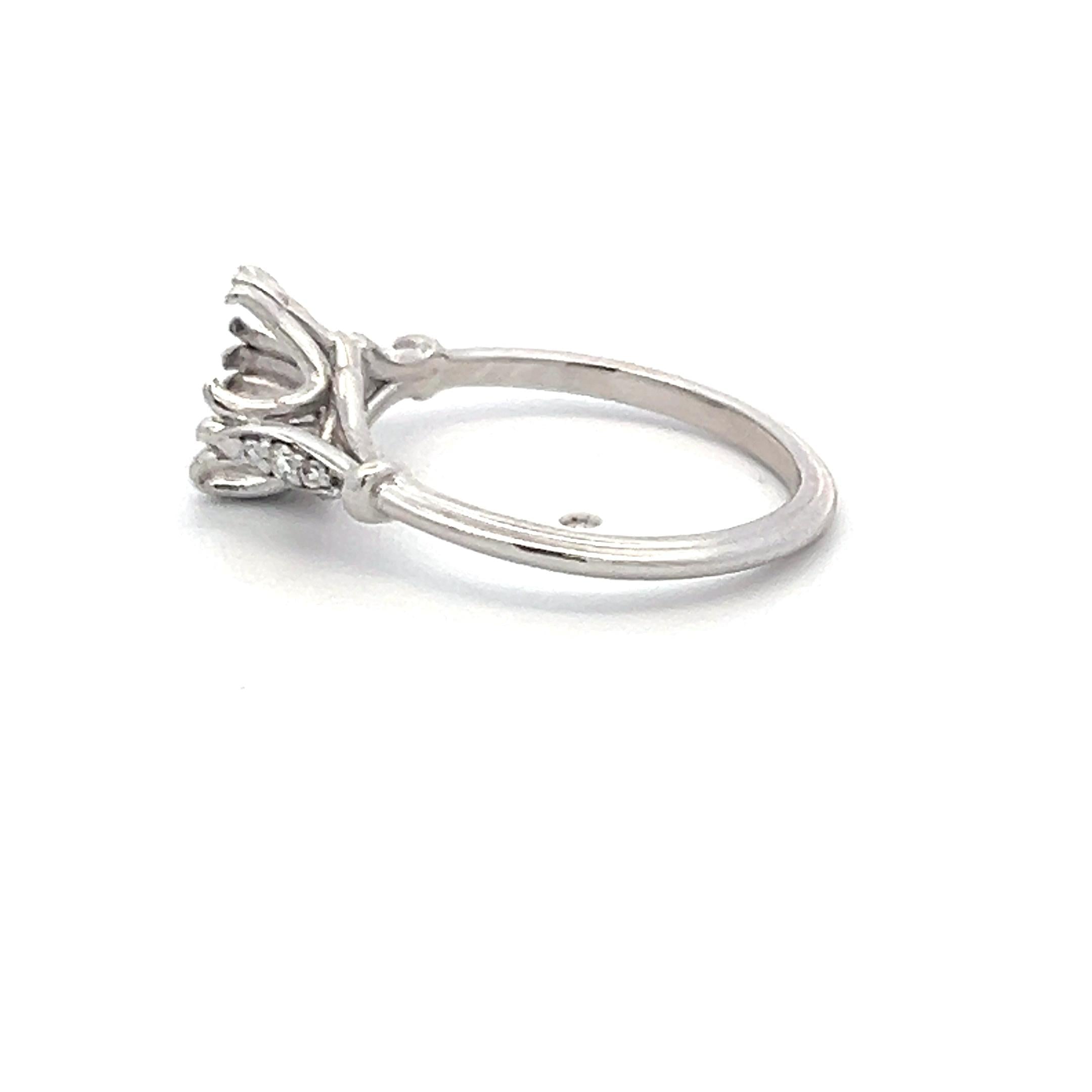 Platinum Semi Mount Ring with 0.03ct Old European Cut Diamonds Fits 6.54x6.65mm