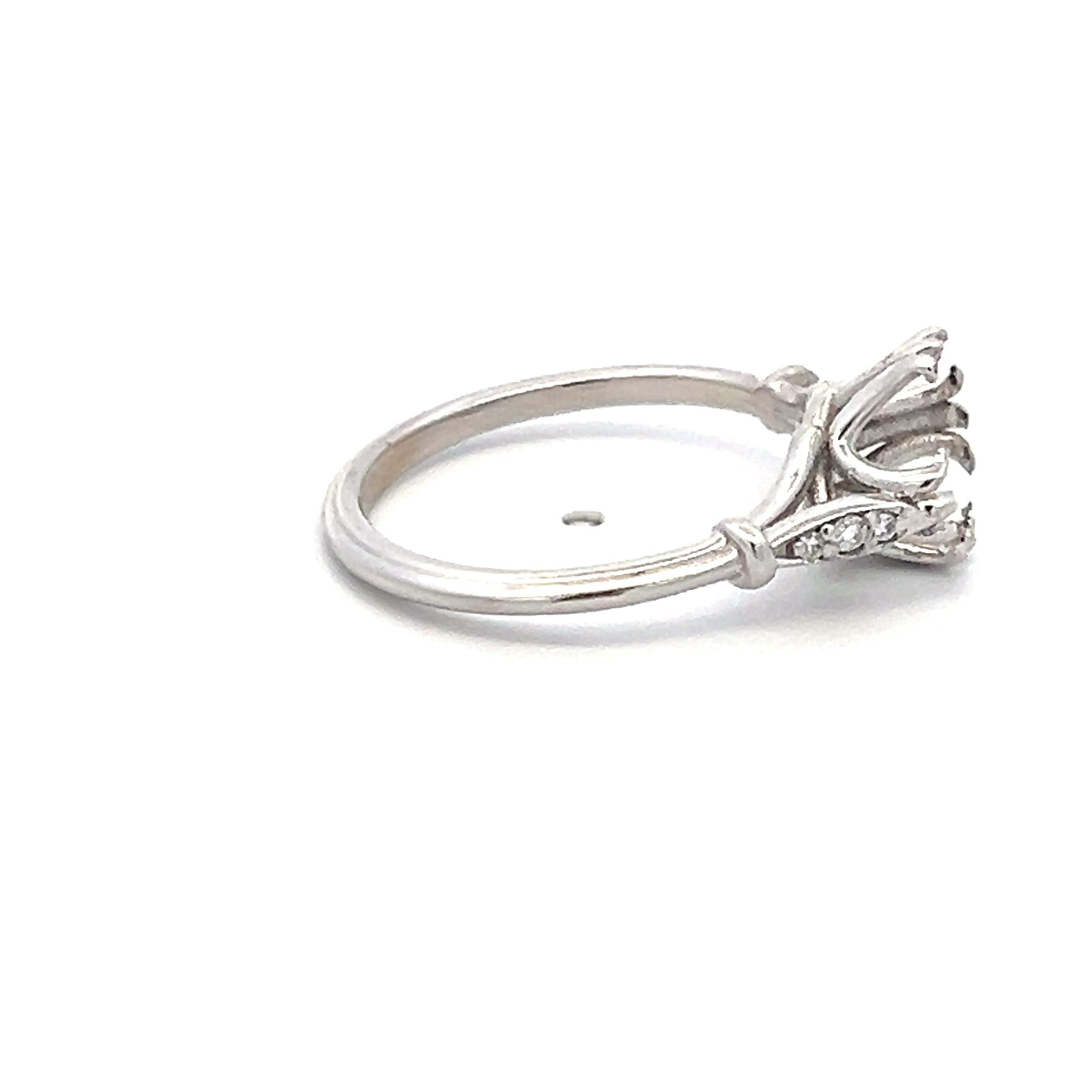 Platinum Semi Mount Ring with 0.03ct Old European Cut Diamonds Fits 6.54x6.65mm