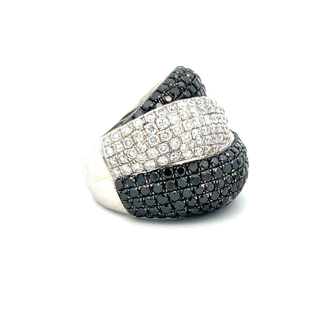 2.96 Carat Round White and 8.24 Carat Black Diamond 18K WG Cocktail Ring
