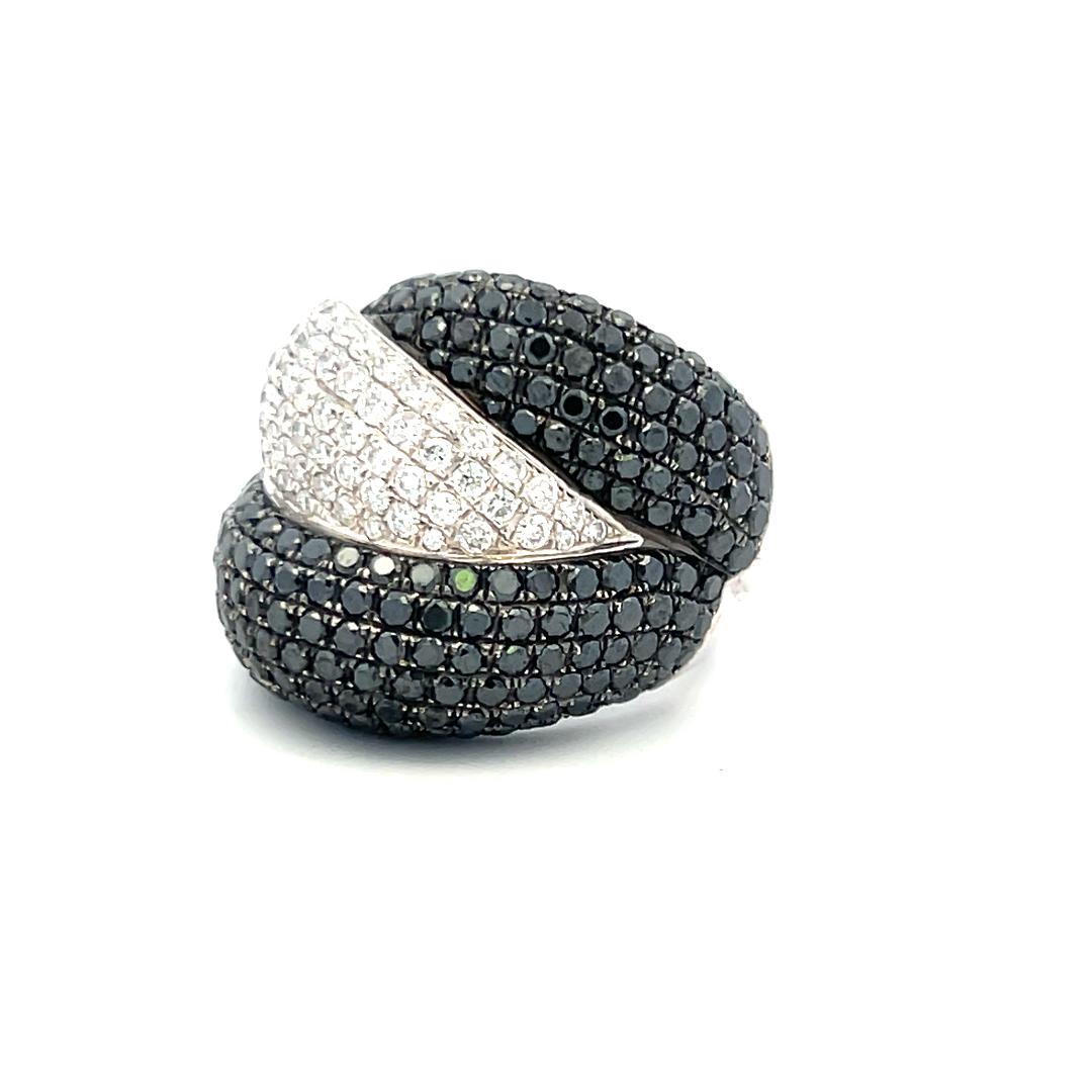 2.96 Carat Round White and 8.24 Carat Black Diamond 18K WG Cocktail Ring
