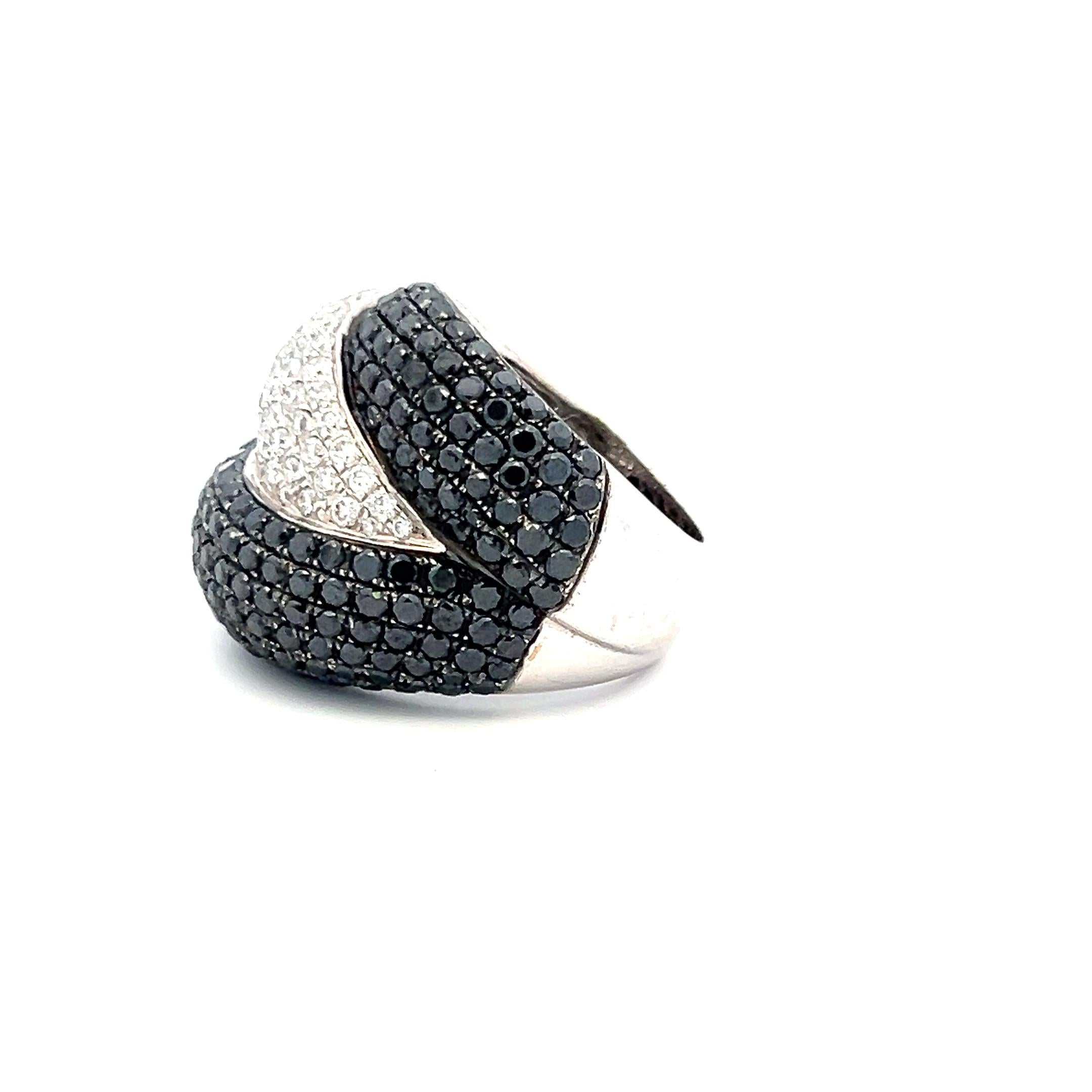 2.96 Carat Round White and 8.24 Carat Black Diamond 18K WG Cocktail Ring