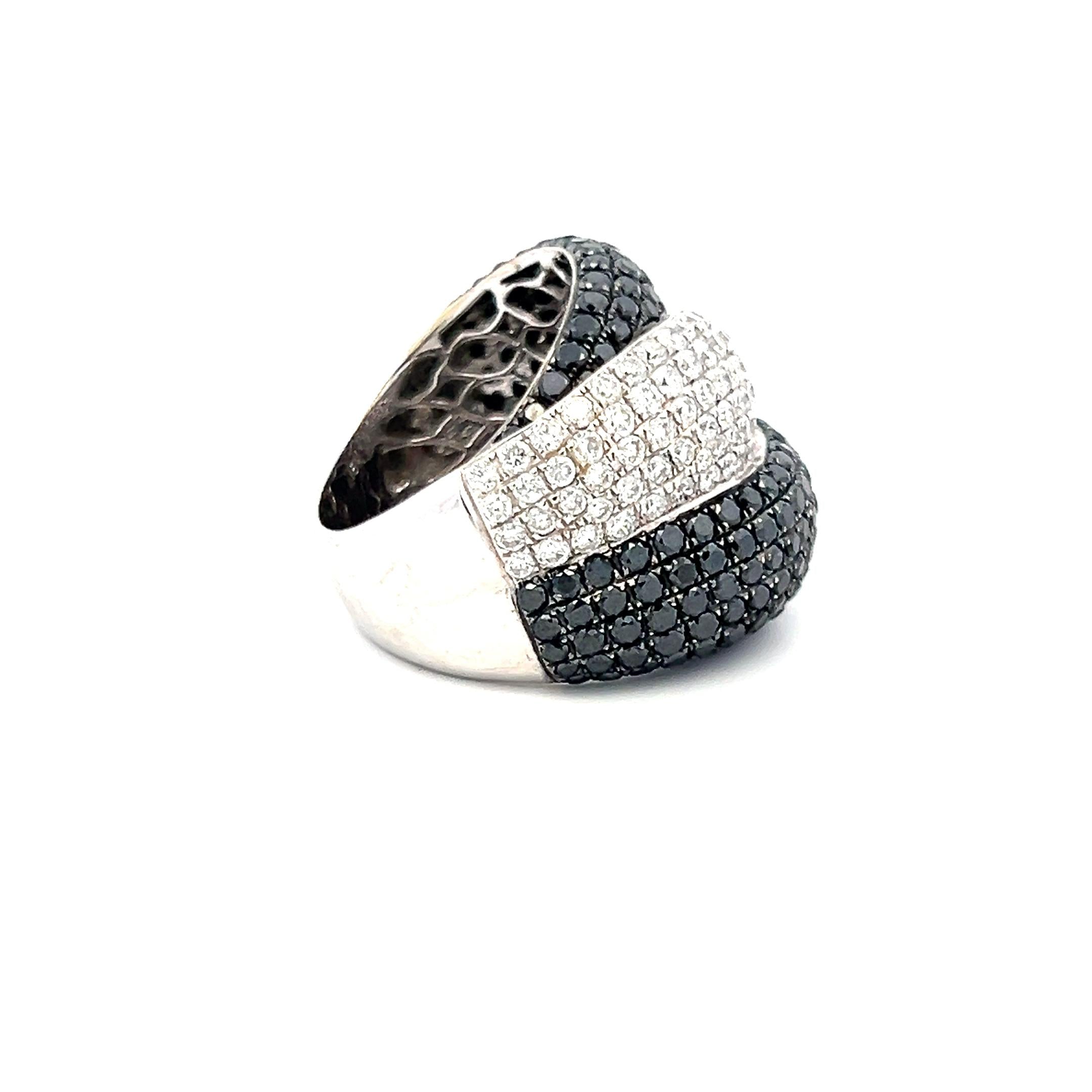 2.96 Carat Round White and 8.24 Carat Black Diamond 18K WG Cocktail Ring