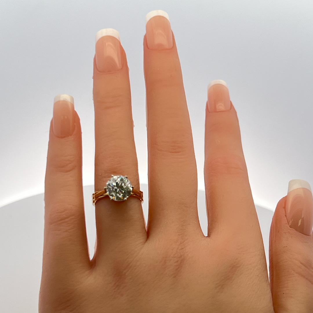3.00 Carat Old European Cut J SI1 Diamond 14 Karat Two Tone Gold Engagement Ring