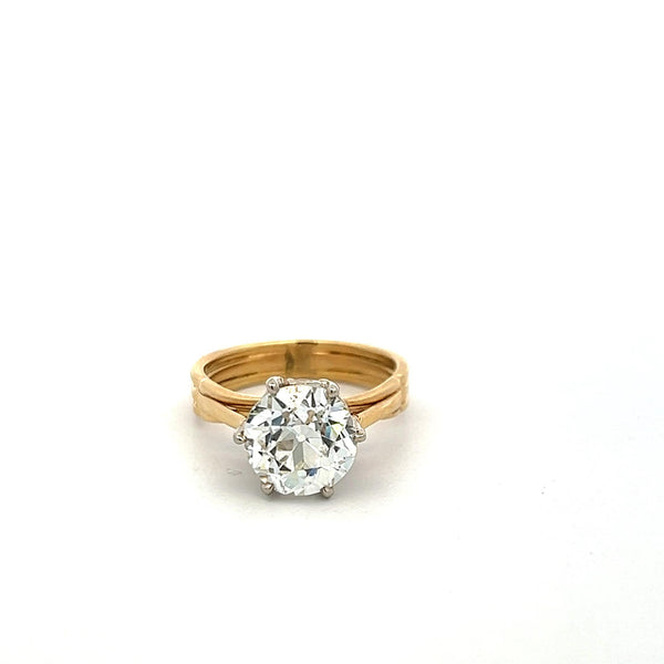 3.00 Carat Old European Cut J SI1 Diamond 14 Karat Two Tone Gold Engagement Ring