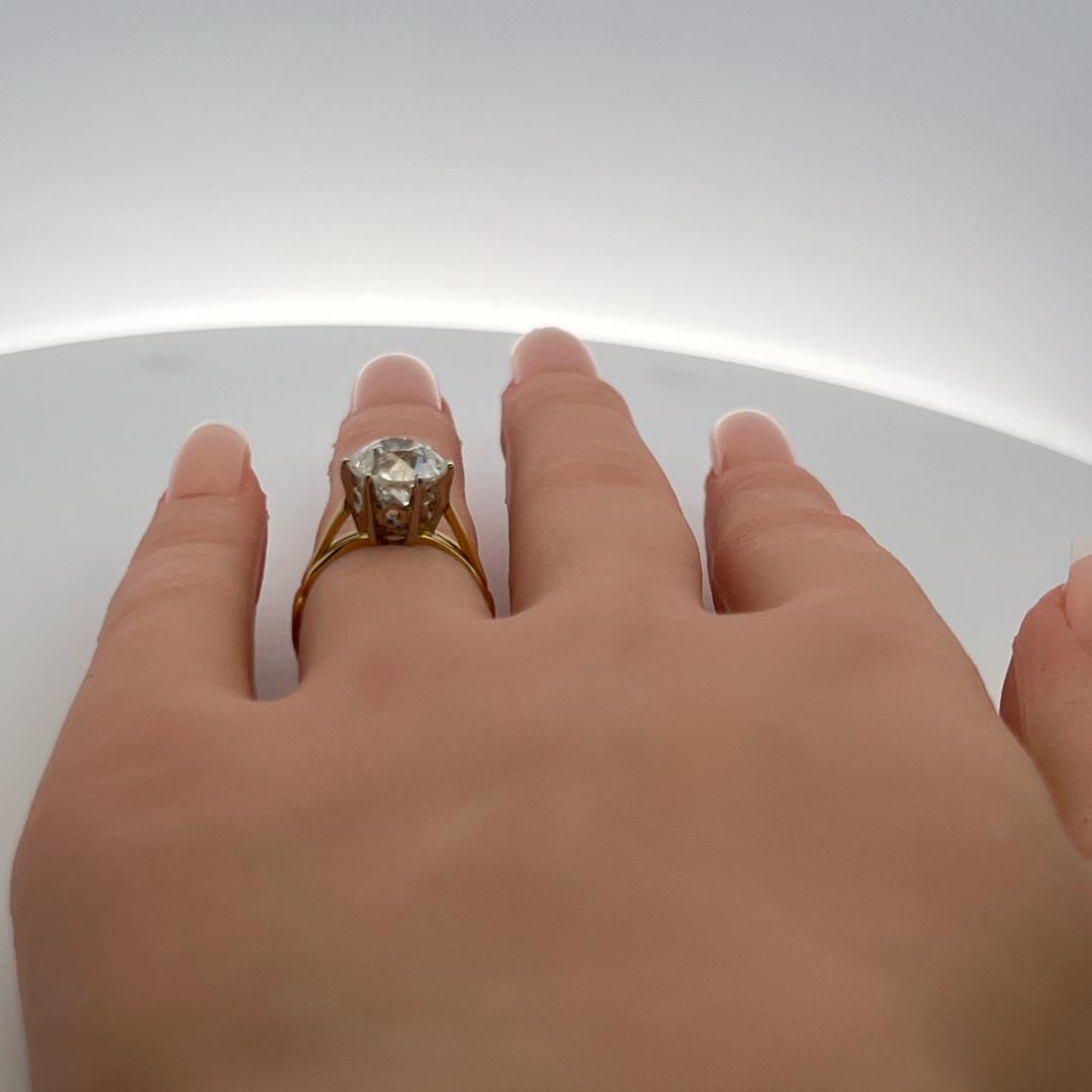 3.00 Carat Old European Cut J SI1 Diamond 14 Karat Two Tone Gold Engagement Ring