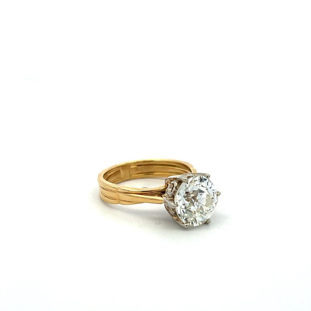 3.00 Carat Old European Cut J SI1 Diamond 14 Karat Two Tone Gold Engagement Ring