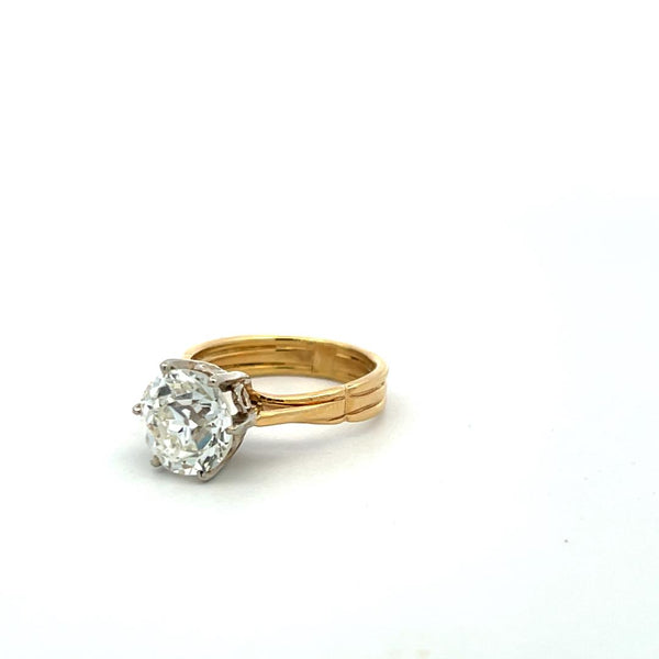 3.00 Carat Old European Cut J SI1 Diamond 14 Karat Two Tone Gold Engagement Ring