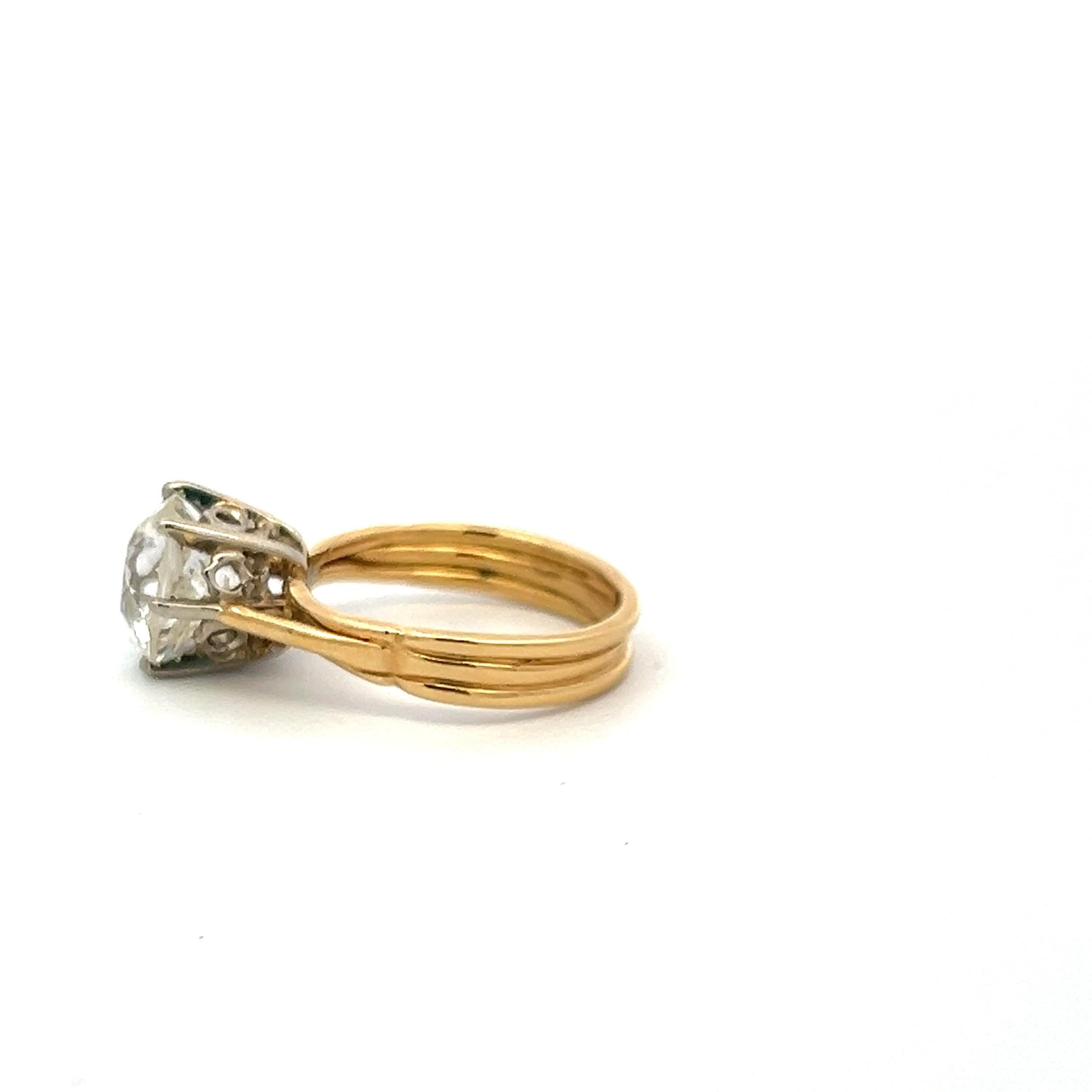 3.00 Carat Old European Cut J SI1 Diamond 14 Karat Two Tone Gold Engagement Ring
