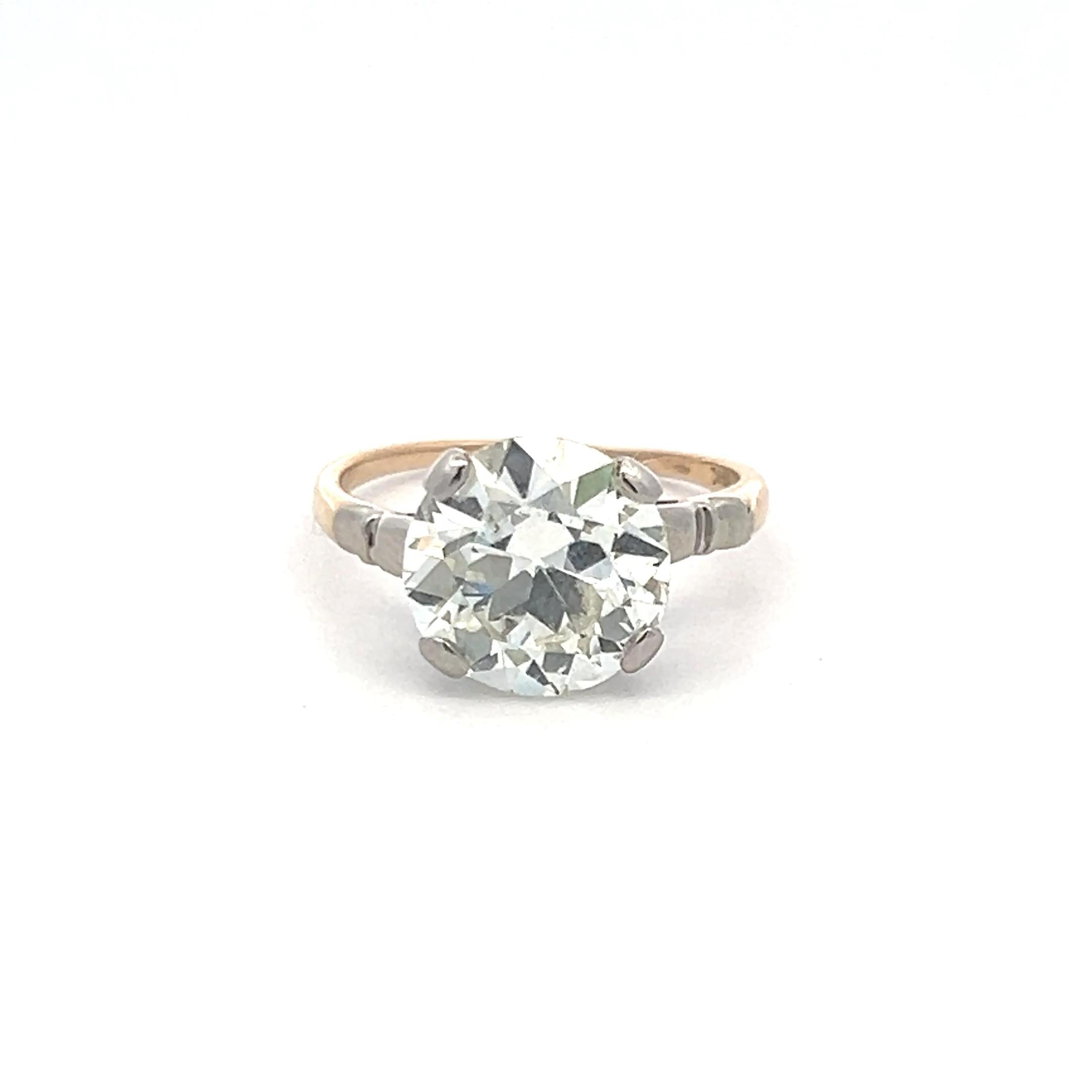 3.29 Carat Old European Cut Q VS2 Diamond Two Tone Gold/Platinum Engagement Ring