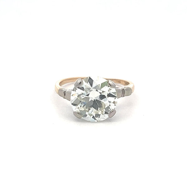 3.29 Carat Old European Cut Q VS2 Diamond Two Tone Gold/Platinum Engagement Ring