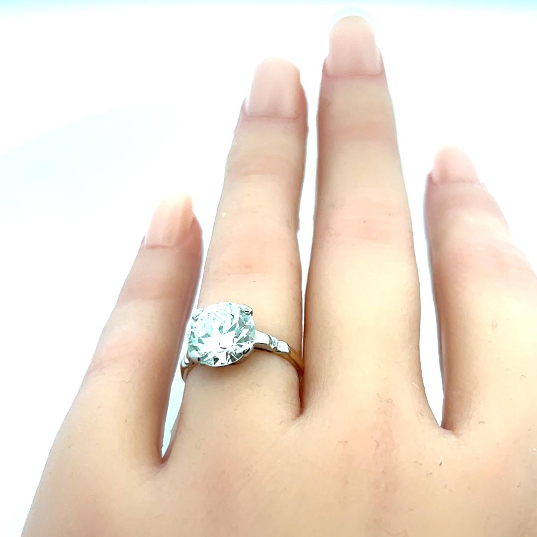 3.29 Carat Old European Cut Q VS2 Diamond Two Tone Gold/Platinum Engagement Ring