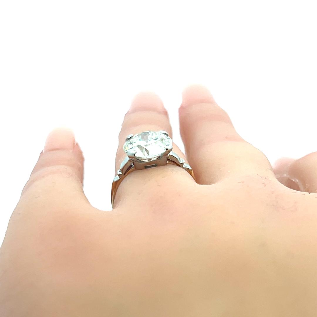 3.29 Carat Old European Cut Q VS2 Diamond Two Tone Gold/Platinum Engagement Ring