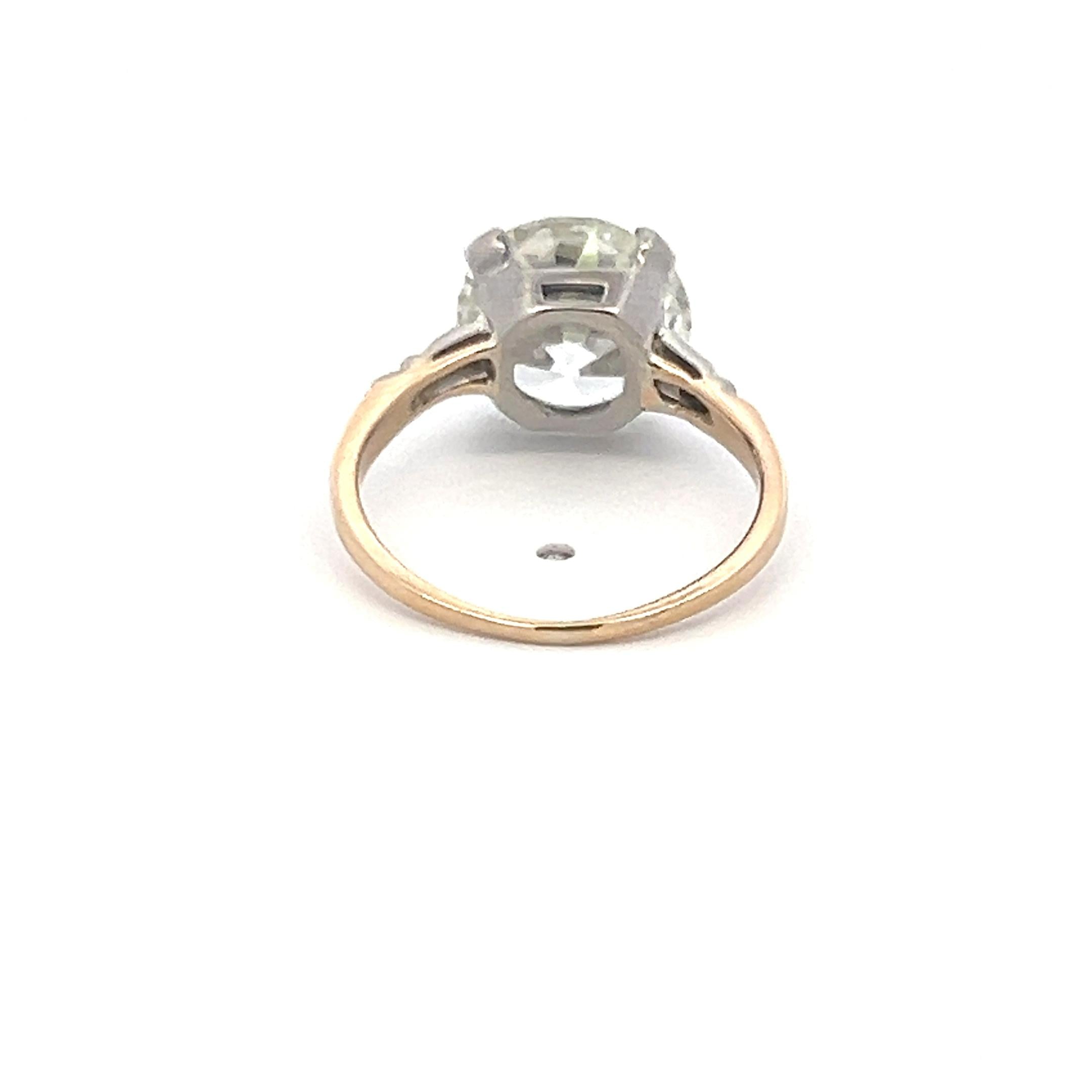 3.29 Carat Old European Cut Q VS2 Diamond Two Tone Gold/Platinum Engagement Ring