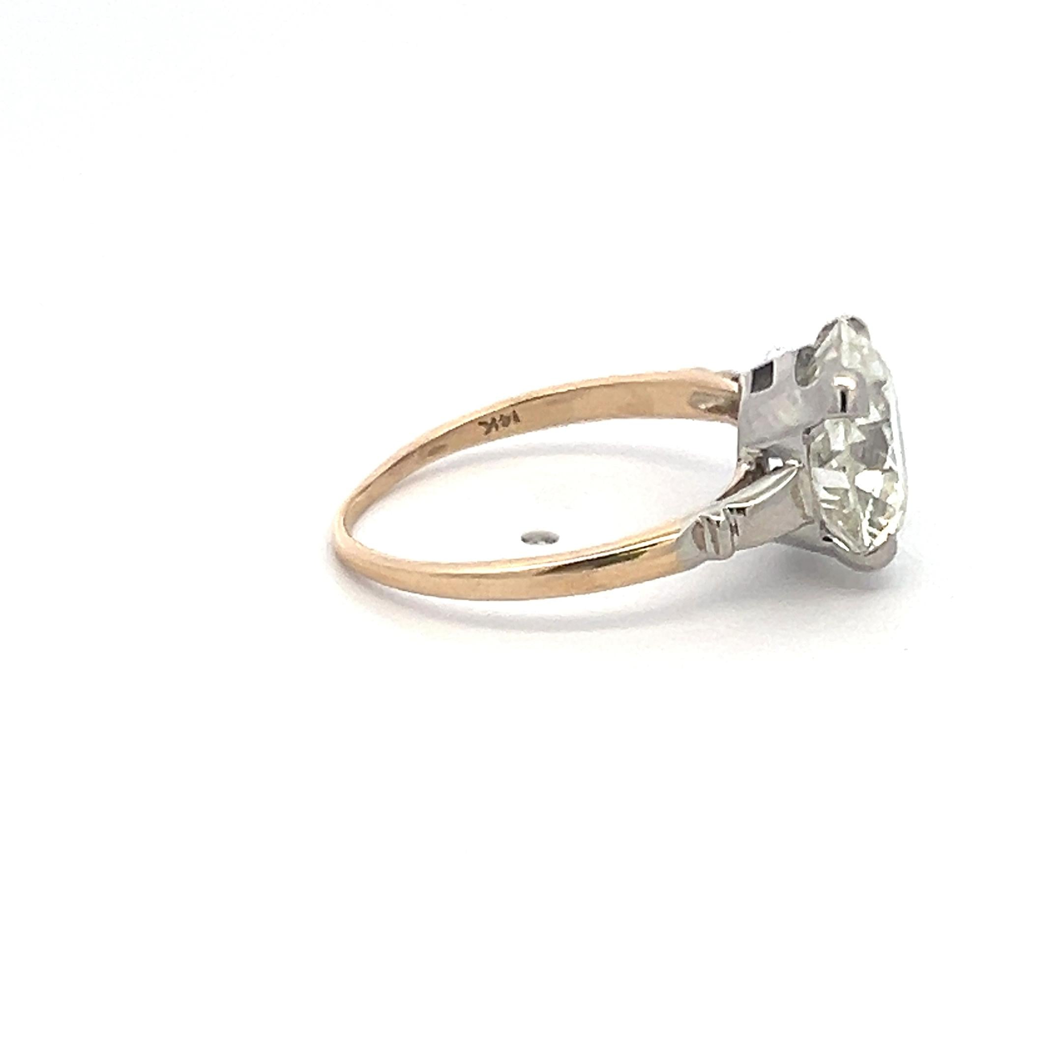 3.29 Carat Old European Cut Q VS2 Diamond Two Tone Gold/Platinum Engagement Ring