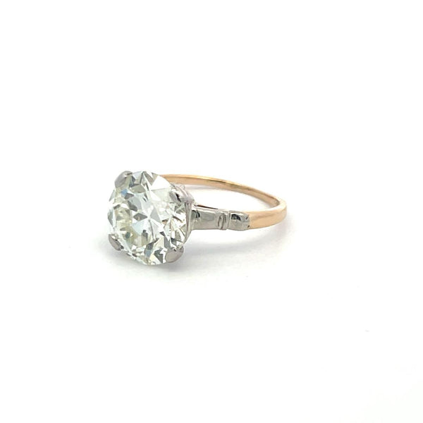 3.29 Carat Old European Cut Q VS2 Diamond Two Tone Gold/Platinum Engagement Ring