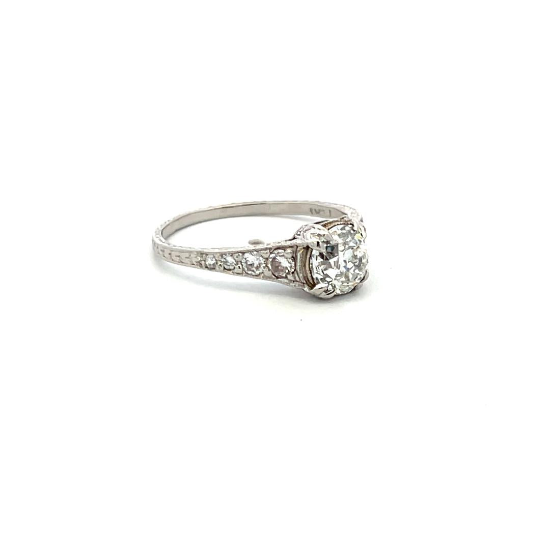 1.24 Carat Old European Cut H VS2 Diamond Platinum Engagement Ring