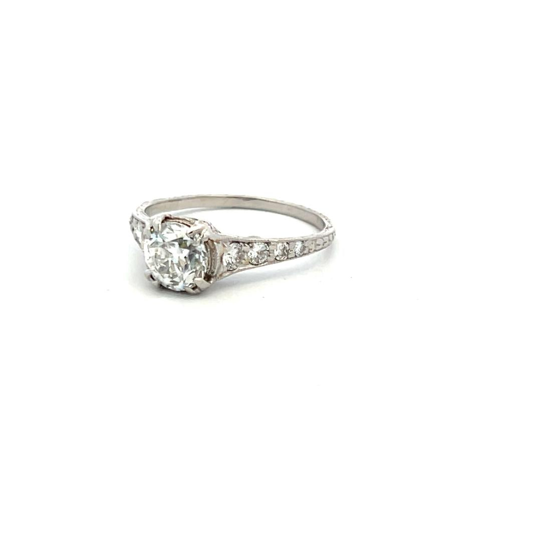 1.24 Carat Old European Cut H VS2 Diamond Platinum Engagement Ring