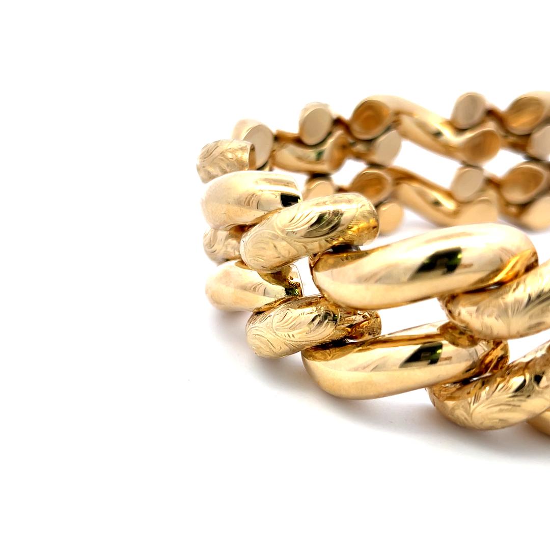 Vintage 14 Karat Yellow Gold Engraved Curb-Link Bracelet 95 Grams