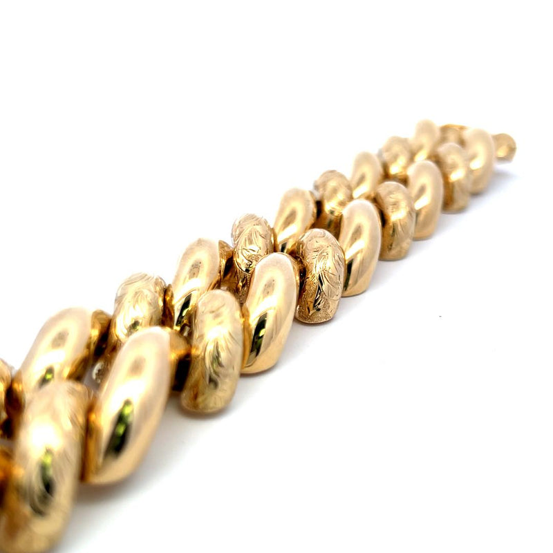 Vintage 95 Grams 14 Karat Yellow Gold Link Engraved Bracelet