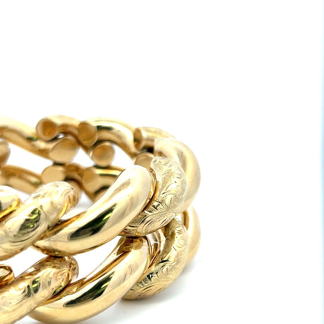 Vintage 14 Karat Yellow Gold Engraved Curb-Link Bracelet 95 Grams
