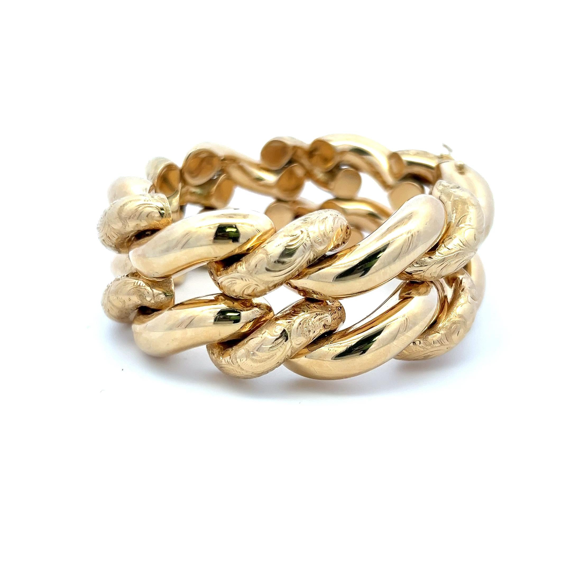 Vintage 14 Karat Yellow Gold Engraved Curb-Link Bracelet 95 Grams