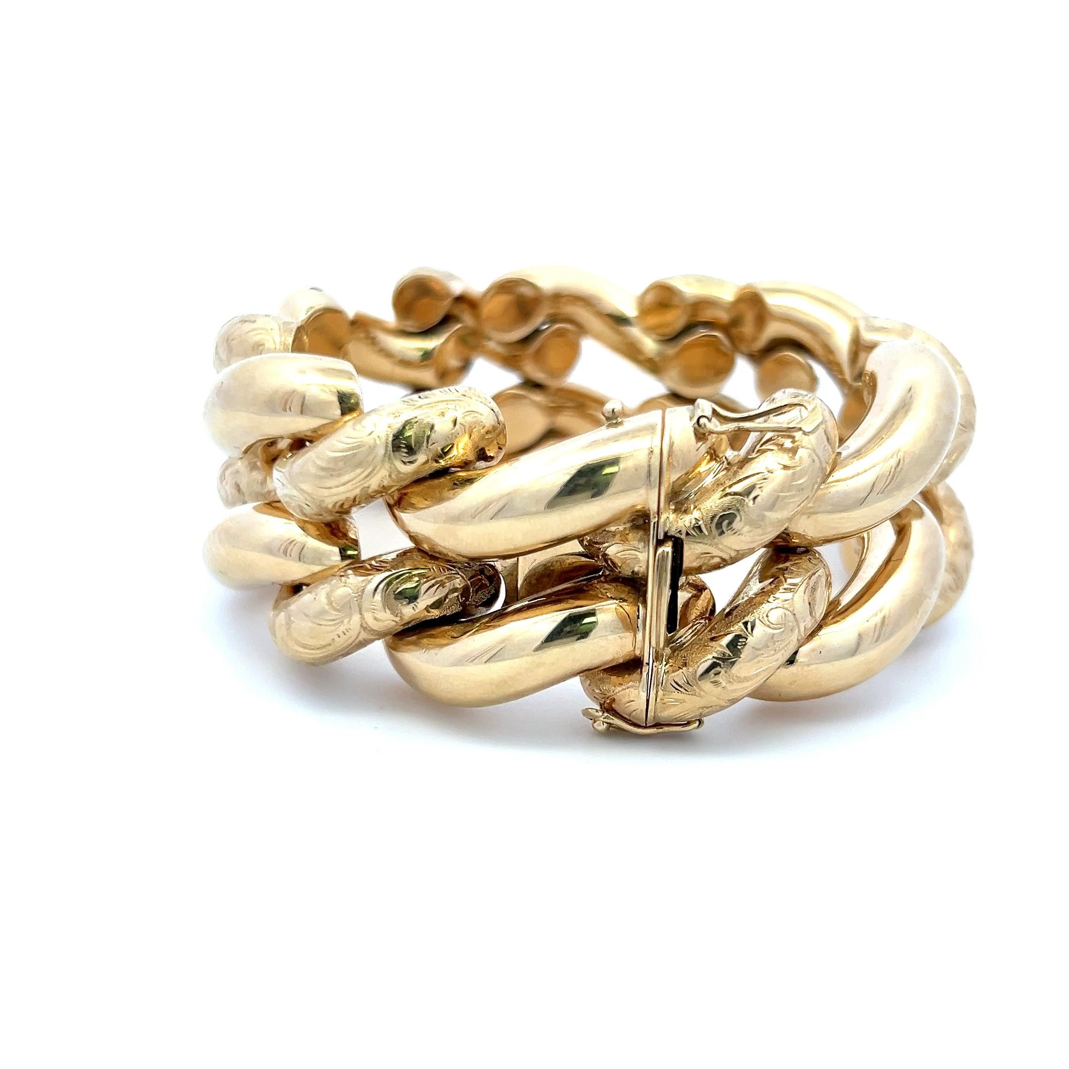 Vintage 14 Karat Yellow Gold Engraved Curb-Link Bracelet 95 Grams