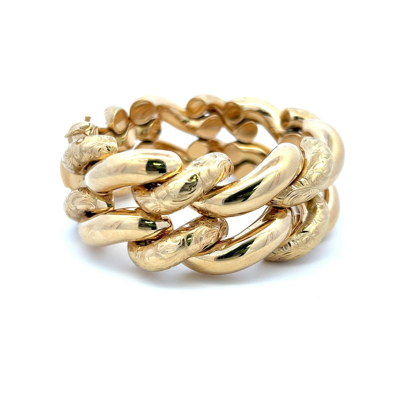 Vintage 95 Grams 14 Karat Yellow Gold Link Engraved Bracelet