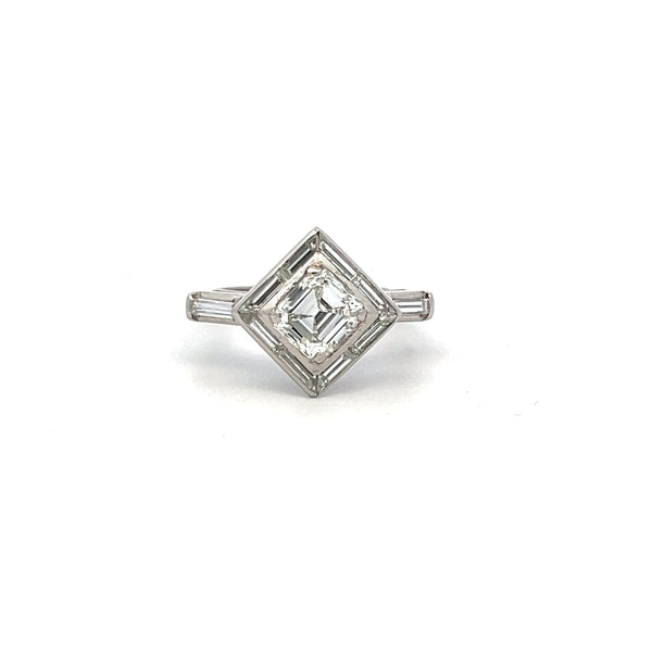 1.69 Carat Asscher Cut and Baguette Shape Diamond Platinum Engagement Ring