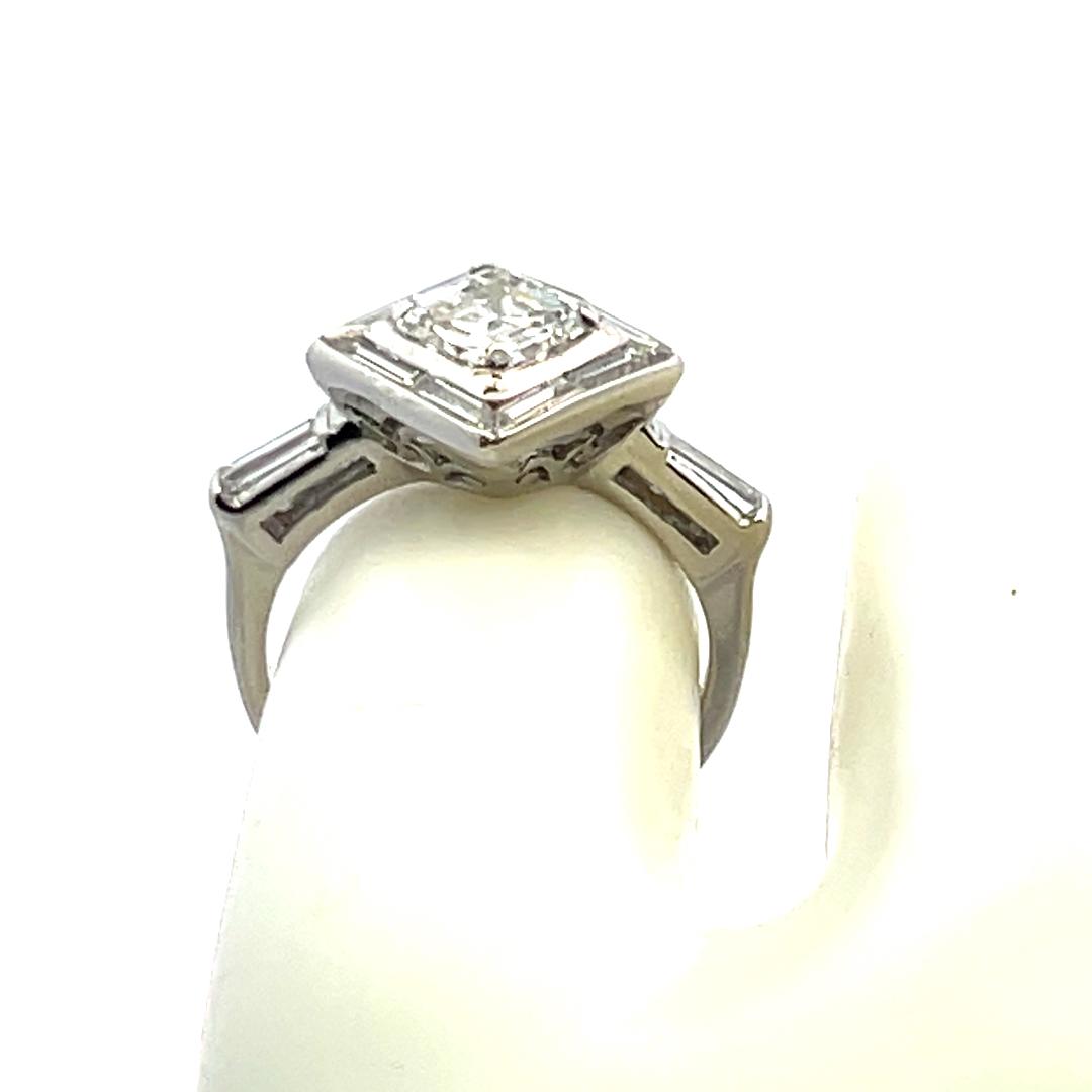 1.69 Carat Asscher Cut and Baguette Shape Diamond Platinum Engagement Ring
